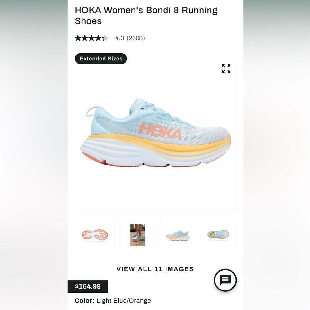 Hoka Womens Bondi 8 Running Shoes— Light Blue/ Orange